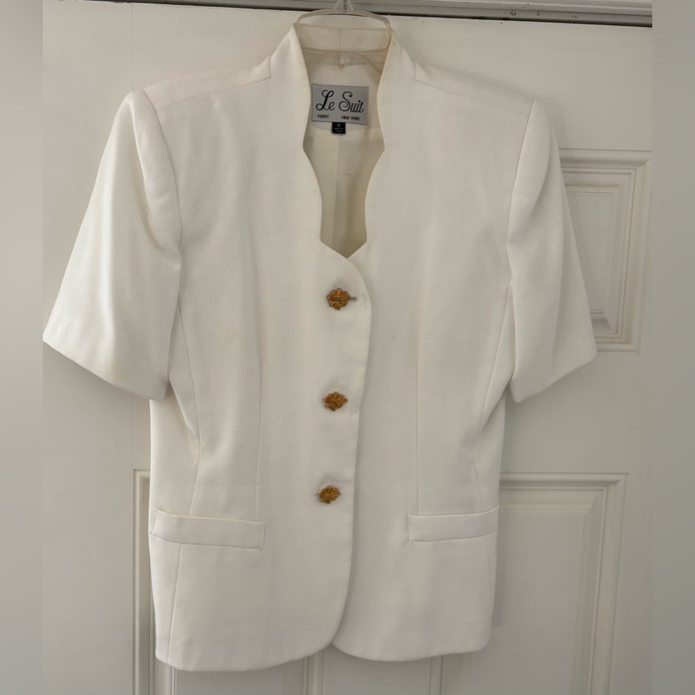 Le Suit White Short Sleeve Tailored Blazer